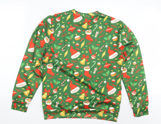 Pre-shrunk Mens Green Floral  Pullover Sweatshirt Size M  - Seasonal Christmas Festive Holiday