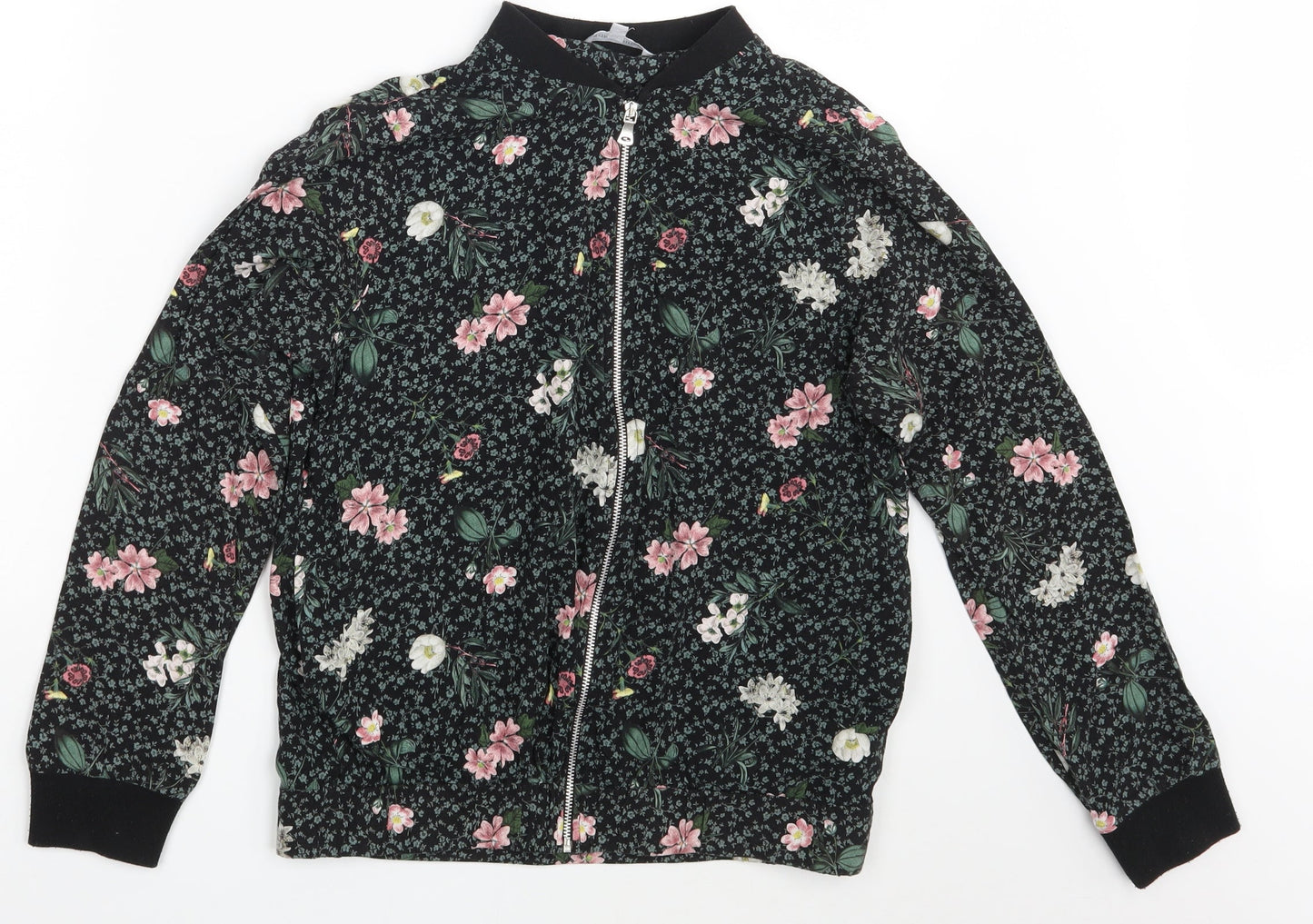Red Herring Womens Black Floral  Full Zip Jumper Size 10