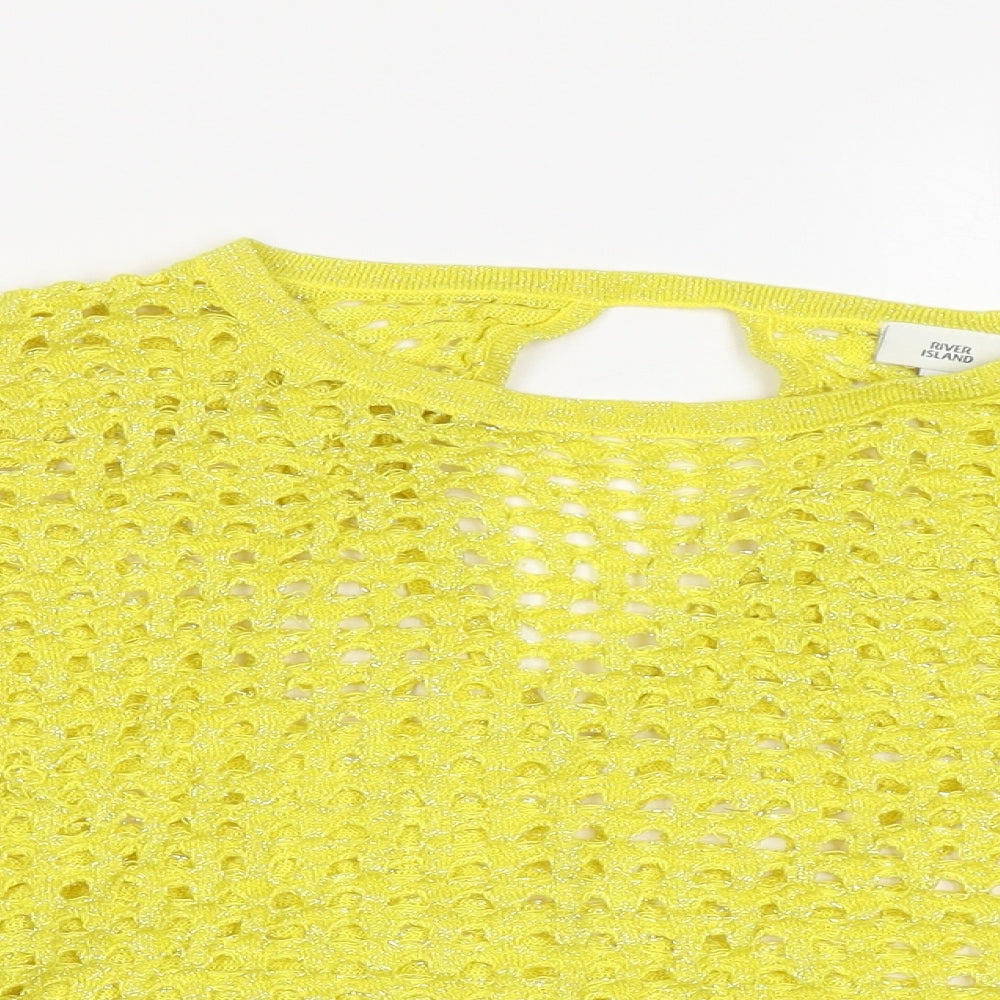River Island Womens Yellow   Cropped T-Shirt Size M