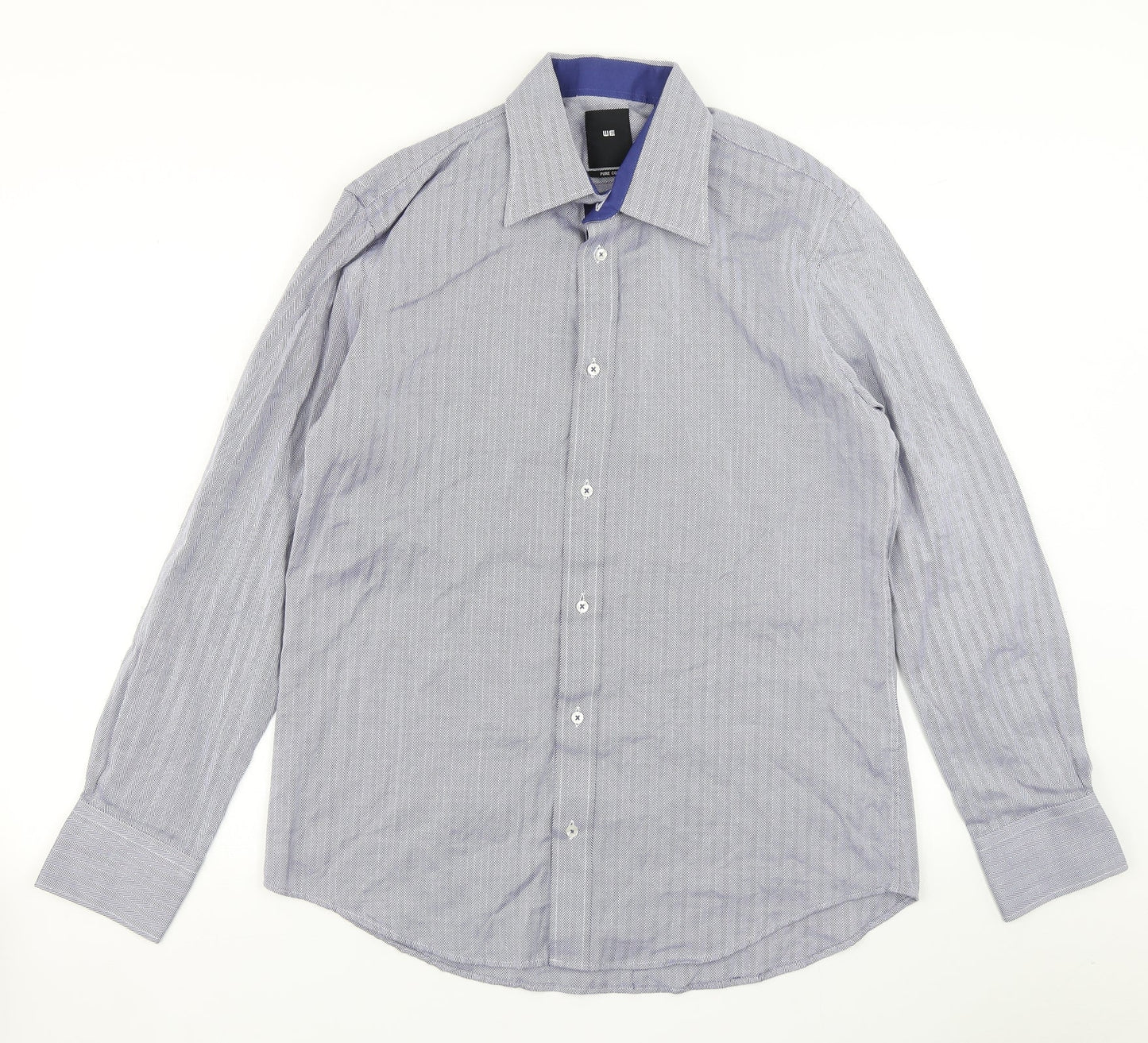 WE Mens Blue Herringbone   Button-Up Size S