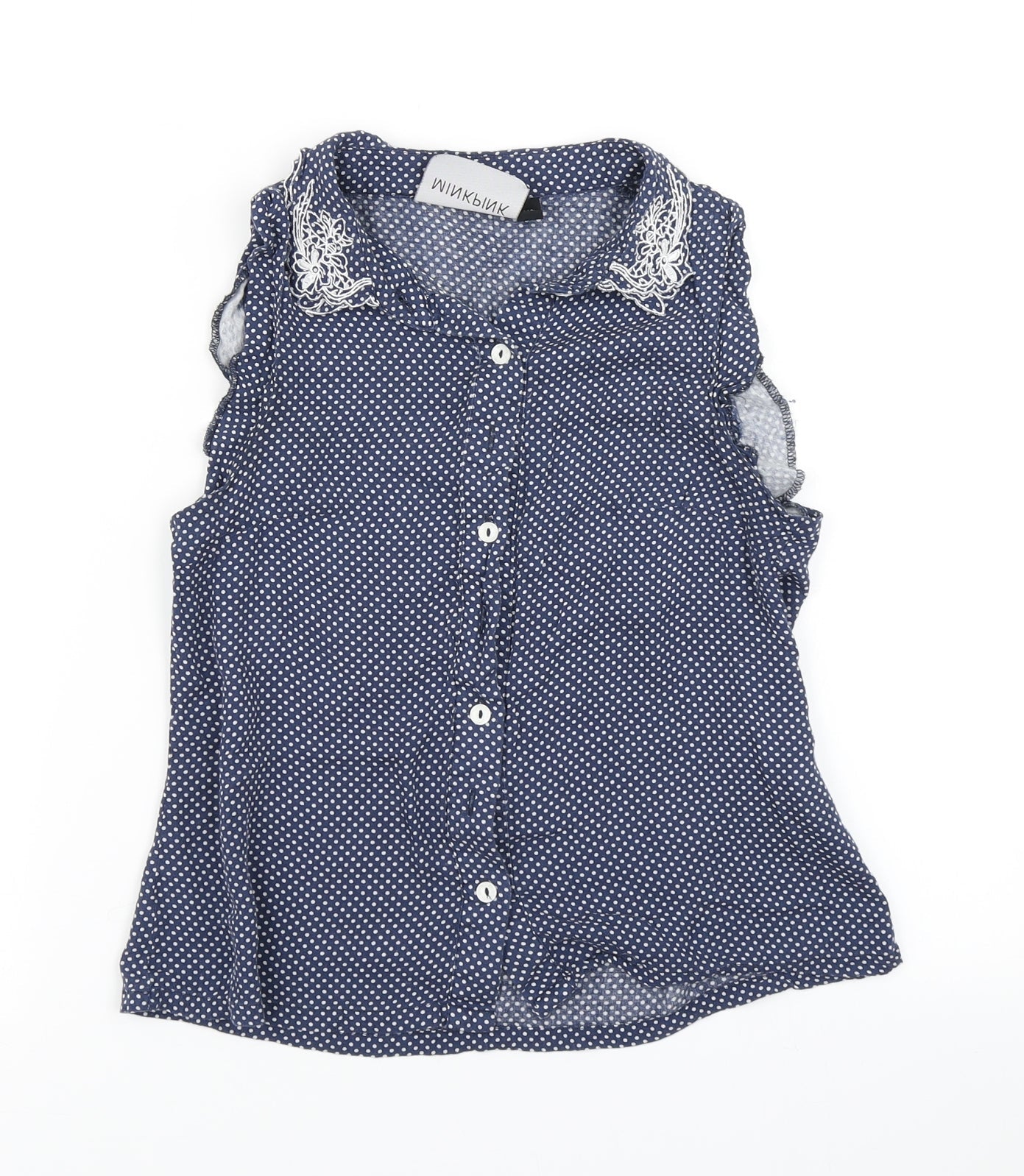 MINKPINK Womens Blue Polka Dot  Basic Blouse Size XS