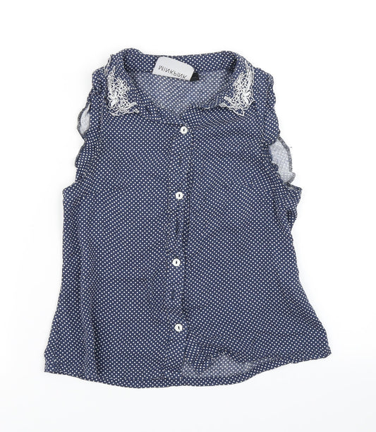 MINKPINK Womens Blue Polka Dot  Basic Blouse Size XS