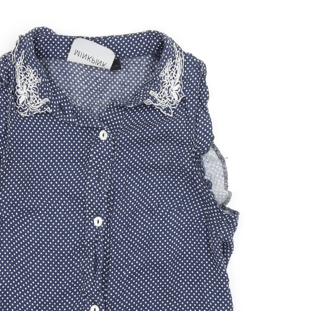 MINKPINK Womens Blue Polka Dot  Basic Blouse Size XS