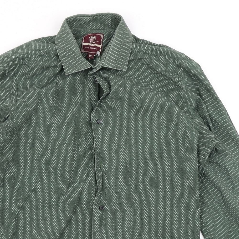 NEXT Mens Green Polka Dot   Button-Up Size 14.5