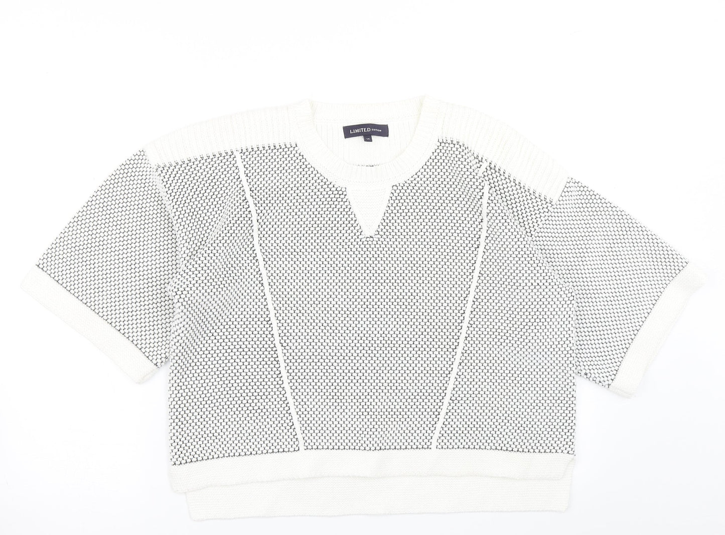 M&S Womens White Polka Dot Knit Pullover Jumper Size 14  - Cropped