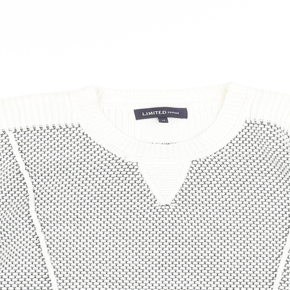 M&S Womens White Polka Dot Knit Pullover Jumper Size 14  - Cropped