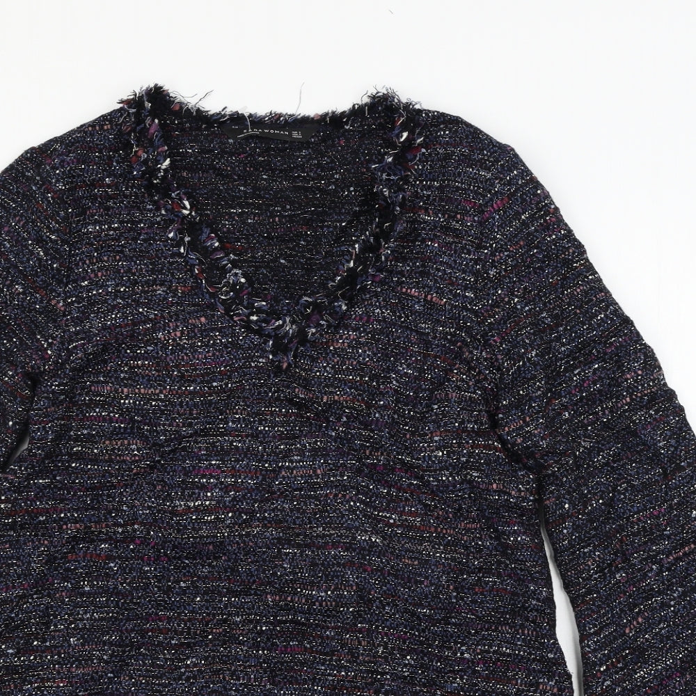 Zara Womens Blue Striped Knit Basic T-Shirt Size L