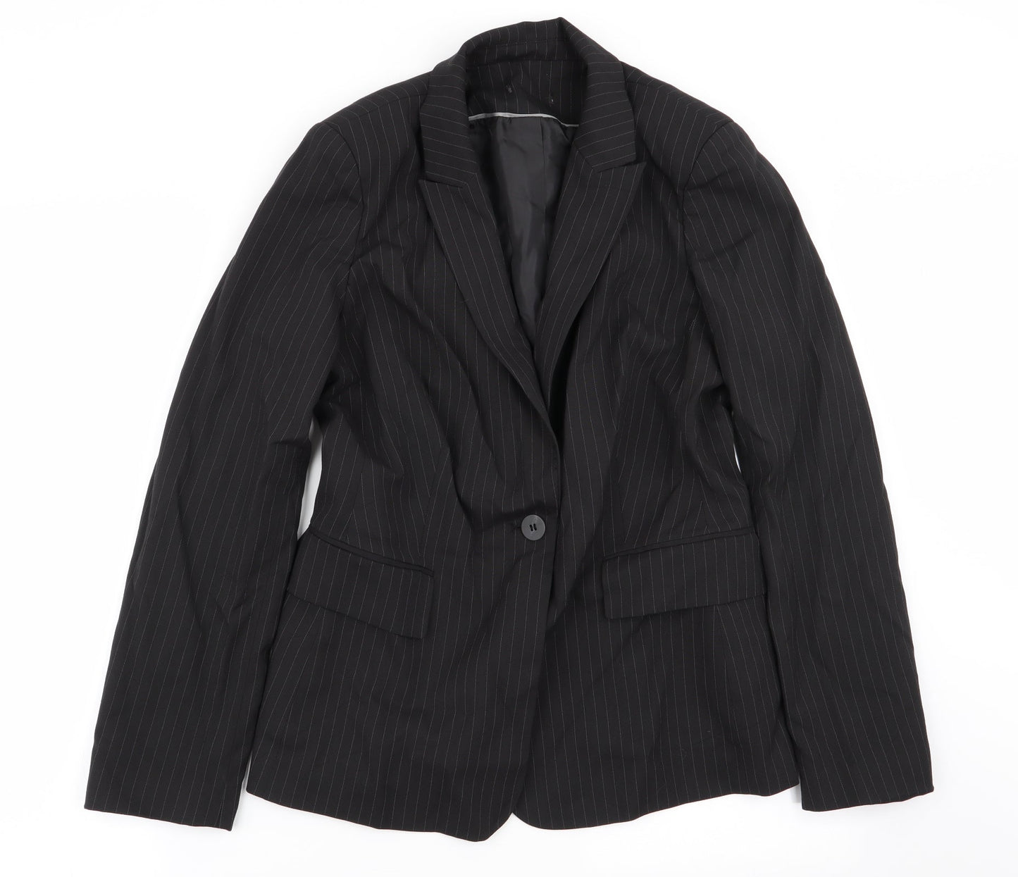 Preworn Womens Black Striped  Jacket Blazer Size 12