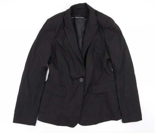 Preworn Womens Black Striped  Jacket Blazer Size 12