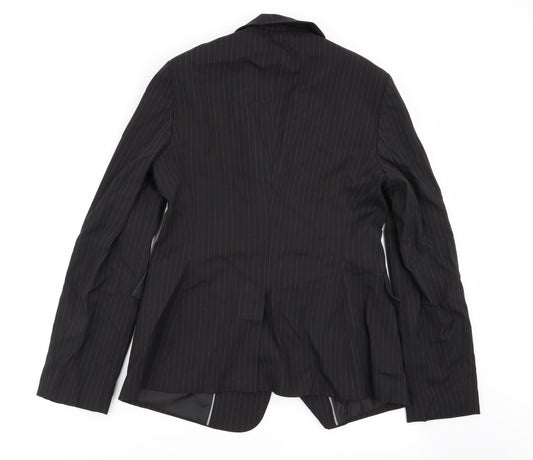 Preworn Womens Black Striped  Jacket Blazer Size 12