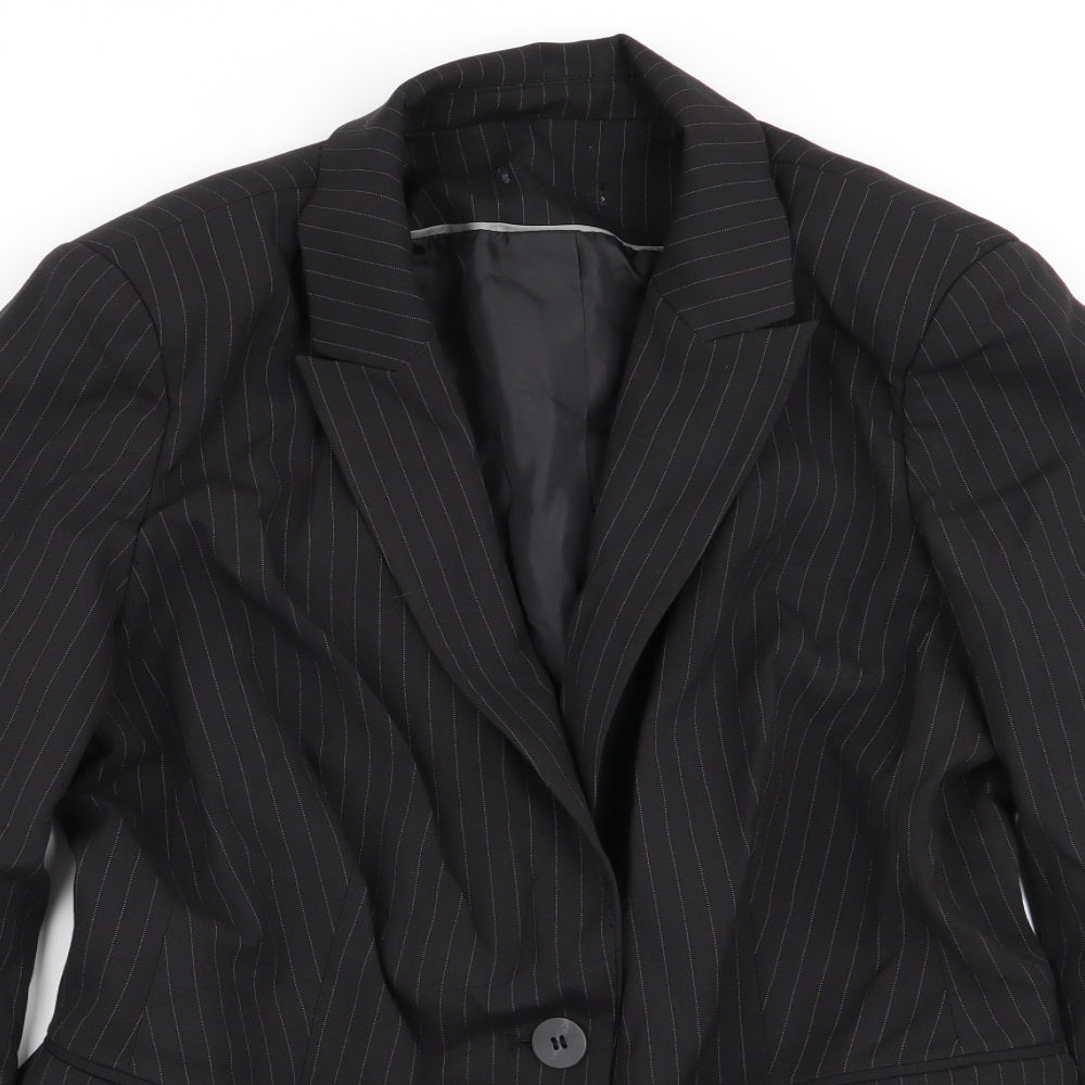 Preworn Womens Black Striped  Jacket Blazer Size 12