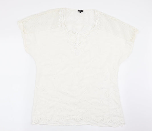 flotyday Womens White Floral  Basic Blouse Size XL