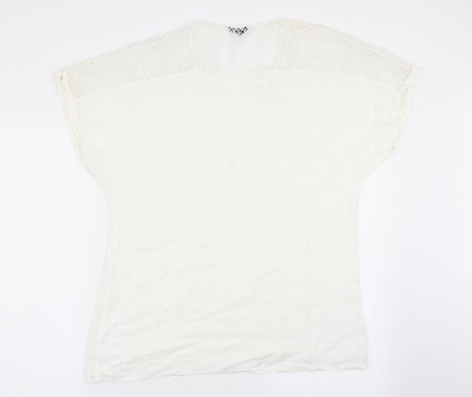 flotyday Womens White Floral  Basic Blouse Size XL