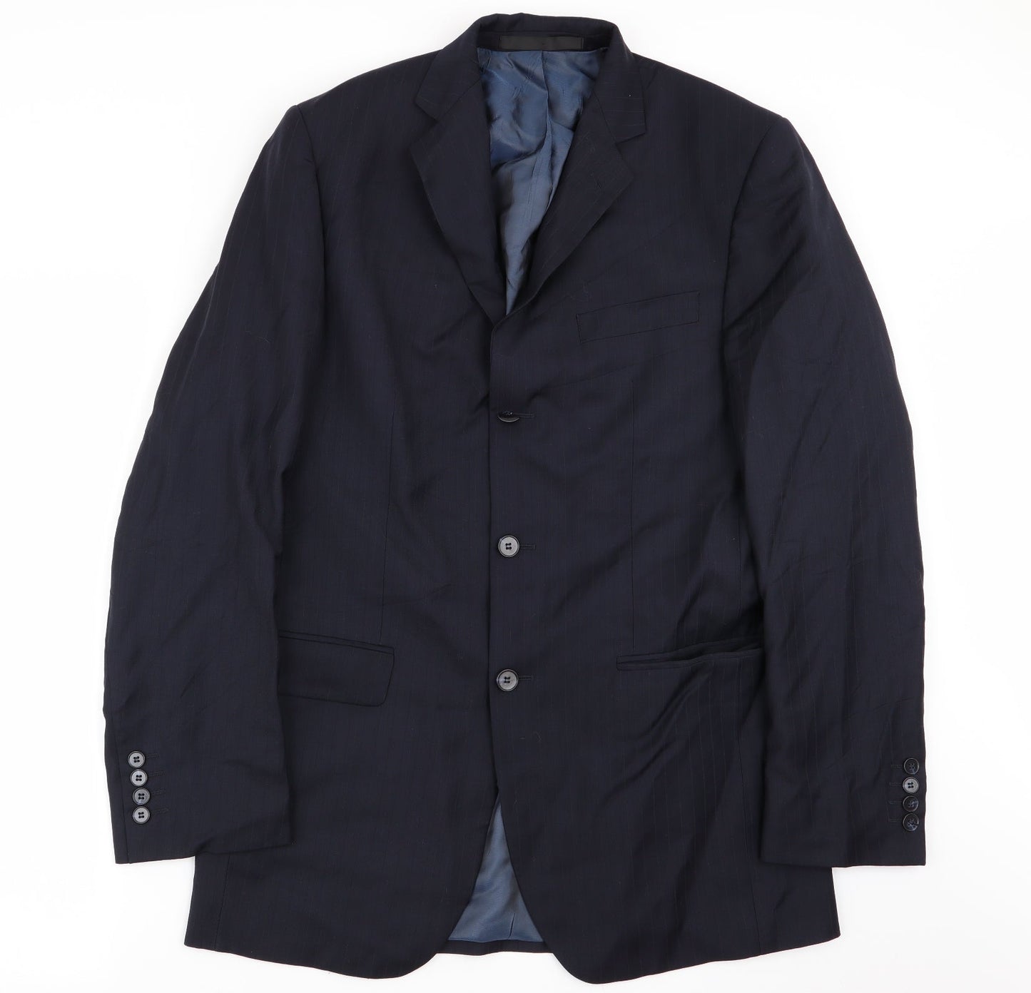 M&S Mens Blue Striped Rayon Jacket Blazer Size 38