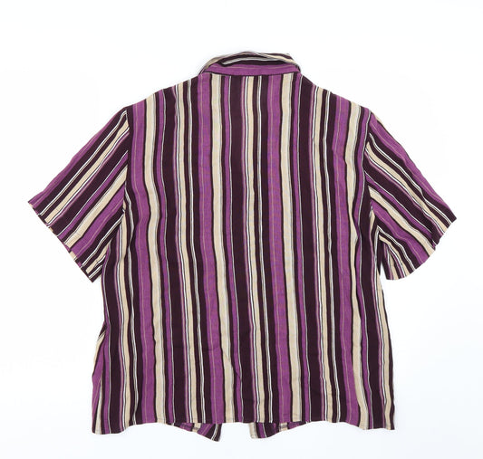 Burktex Womens Purple Striped  Basic Button-Up Size 16