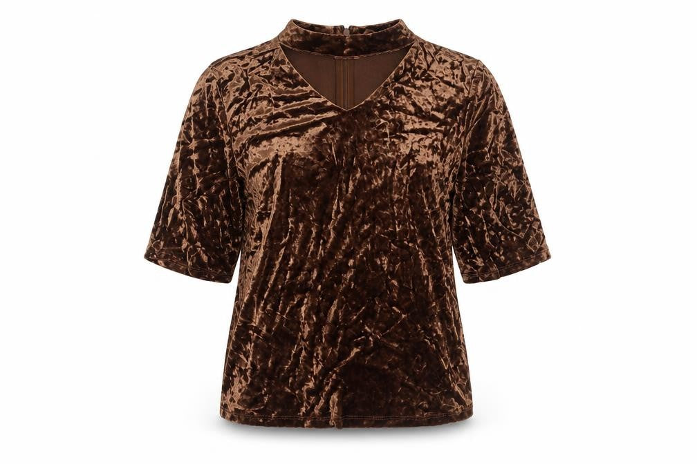 VERO MODA Womens Brown   Basic T-Shirt Size M  - Choker style neck