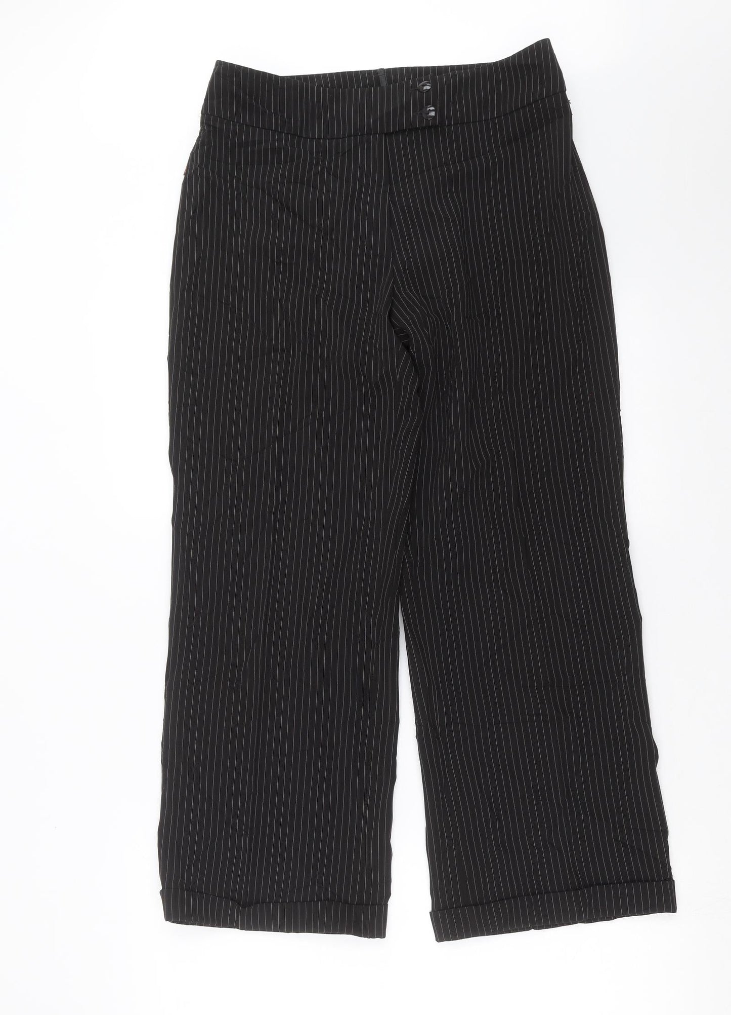 Preworn Womens Black Striped  Trousers  Size 12 L28 in