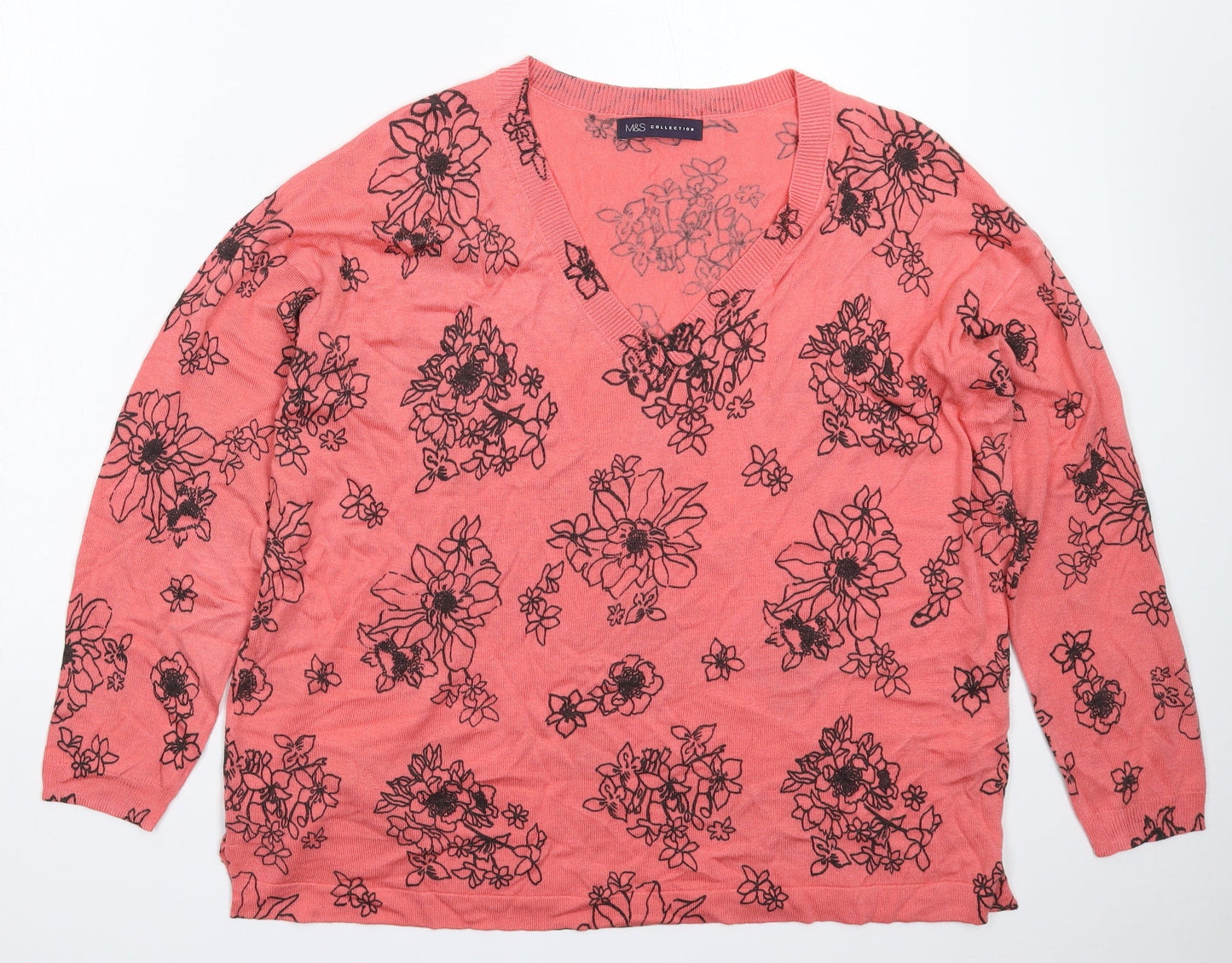 Marks and Spencer Womens Red Floral Knit Pullover Jumper Size L