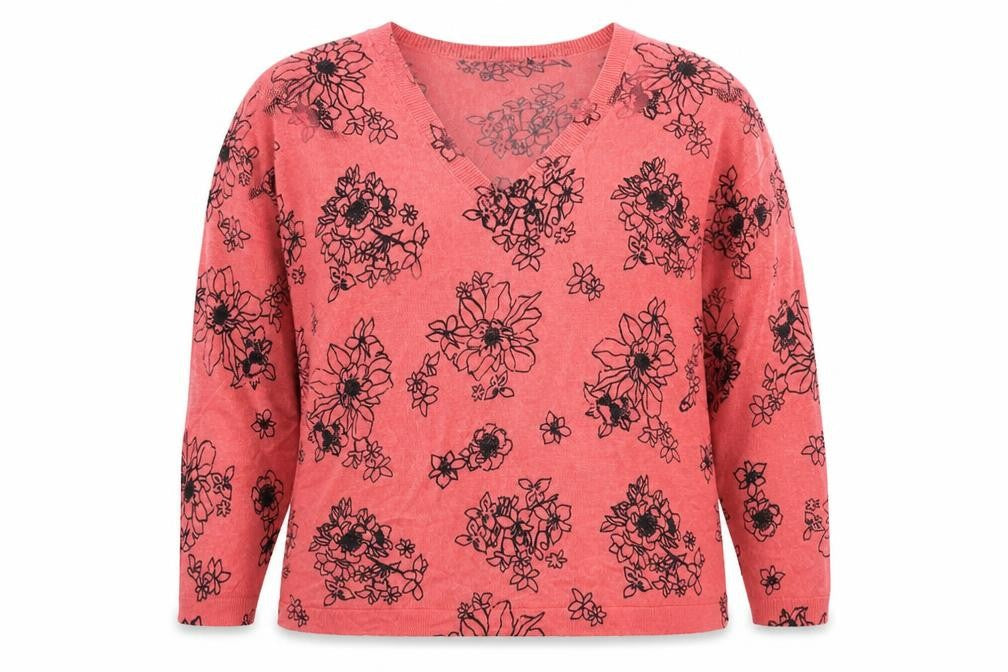 Marks and Spencer Womens Red Floral Knit Pullover Jumper Size L