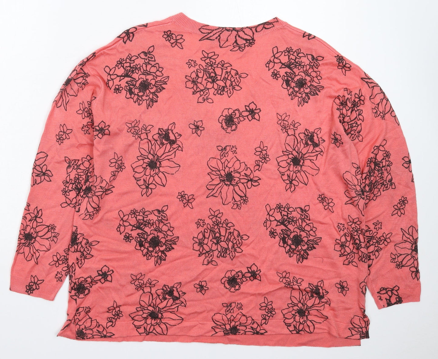 Marks and Spencer Womens Red Floral Knit Pullover Jumper Size L
