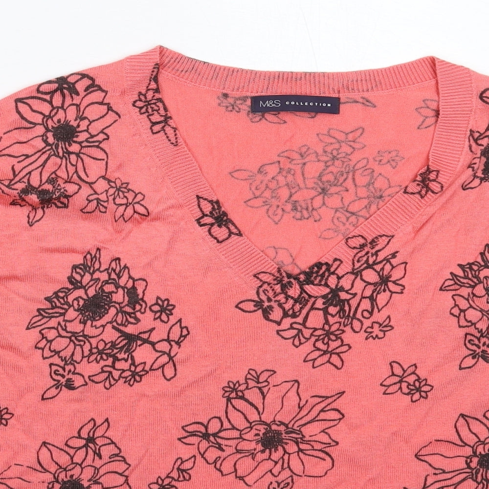 Marks and Spencer Womens Red Floral Knit Pullover Jumper Size L