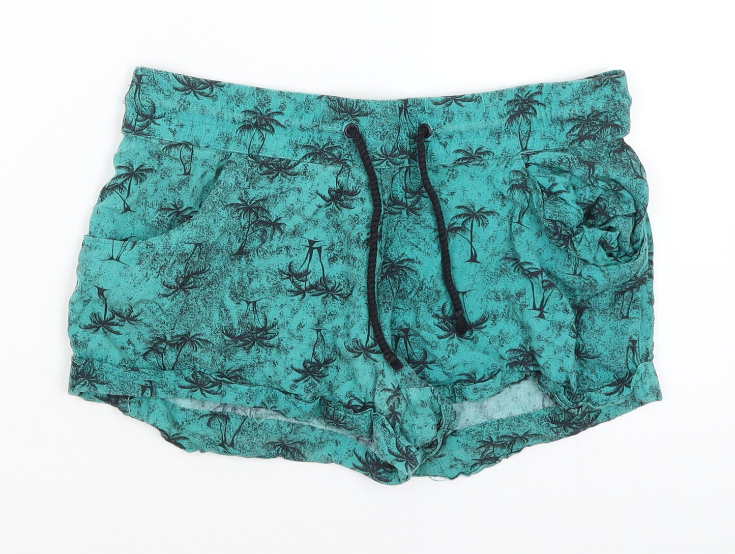 Red Herring Womens Blue   Hot Pants Shorts Size 8 - Palm Trees