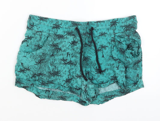 Red Herring Womens Blue   Hot Pants Shorts Size 8 - Palm Trees