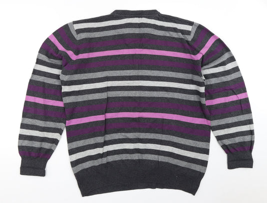 Easy Mens Grey Striped  Pullover Jumper Size L