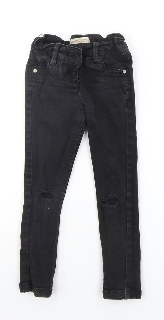 NEXT Girls Beige Ikat  Straight Jeans Size 5 Years - DISTRESSED