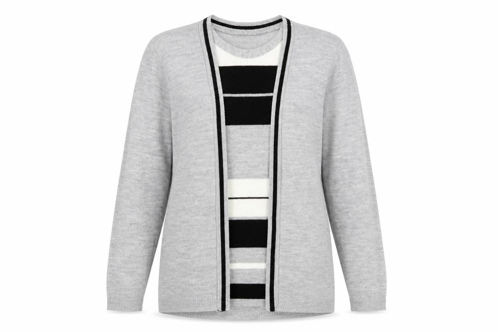 Classics Womens Grey Striped  Pullover Jumper Size L