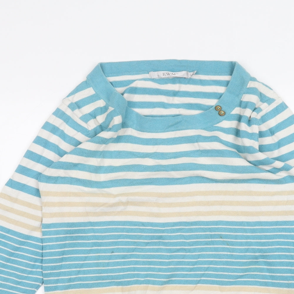 EWM Womens White Striped  Pullover Jumper Size S