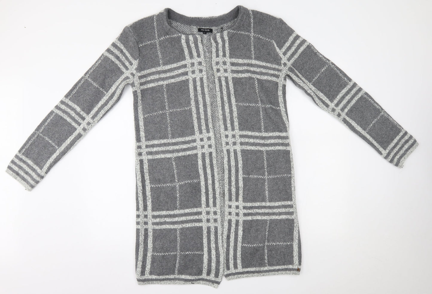 Mia Moda Womens Grey Plaid  Cardigan Jumper Size L