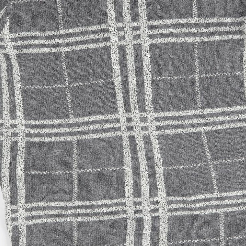 Mia Moda Womens Grey Plaid  Cardigan Jumper Size L