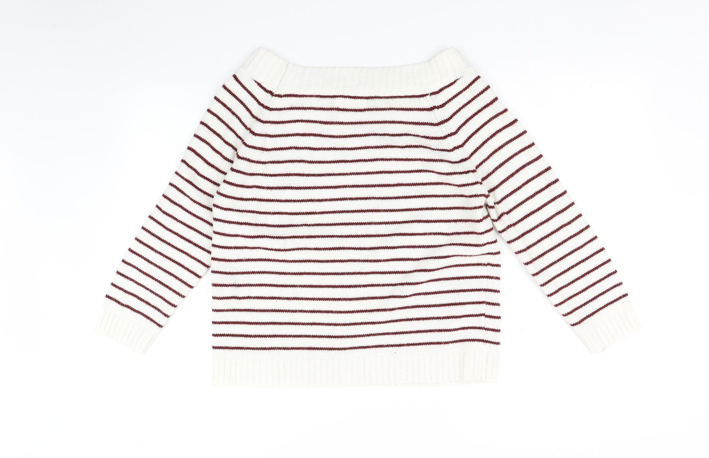 Fifty Percent Womens White Striped  Pullover Jumper Size M