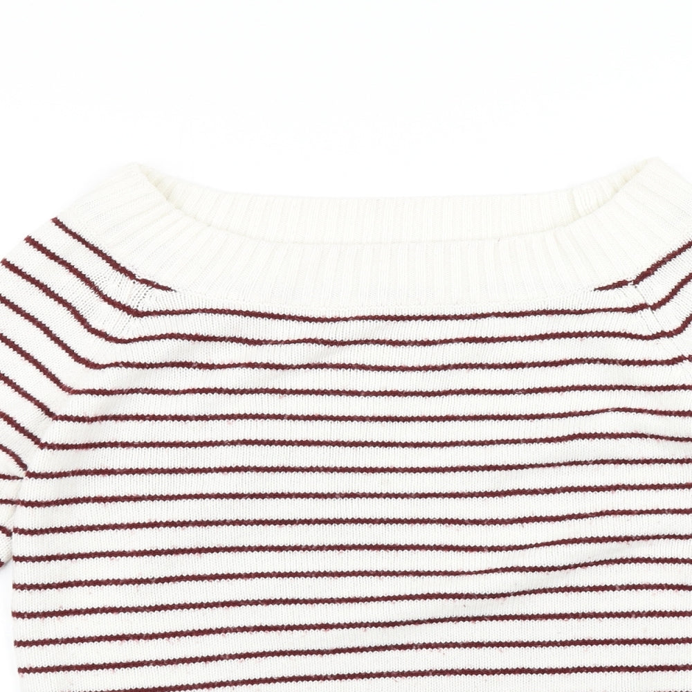 Fifty Percent Womens White Striped  Pullover Jumper Size M