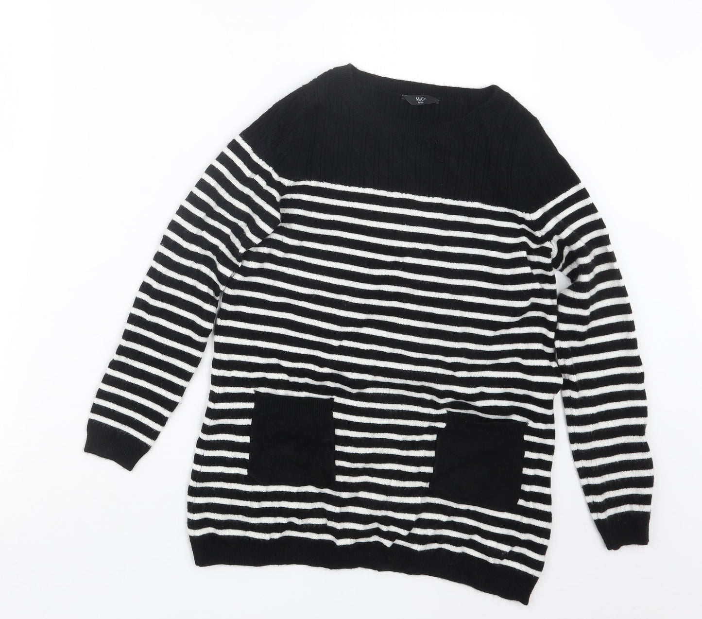 M&Co Womens Black Striped  Pullover Jumper Size 8