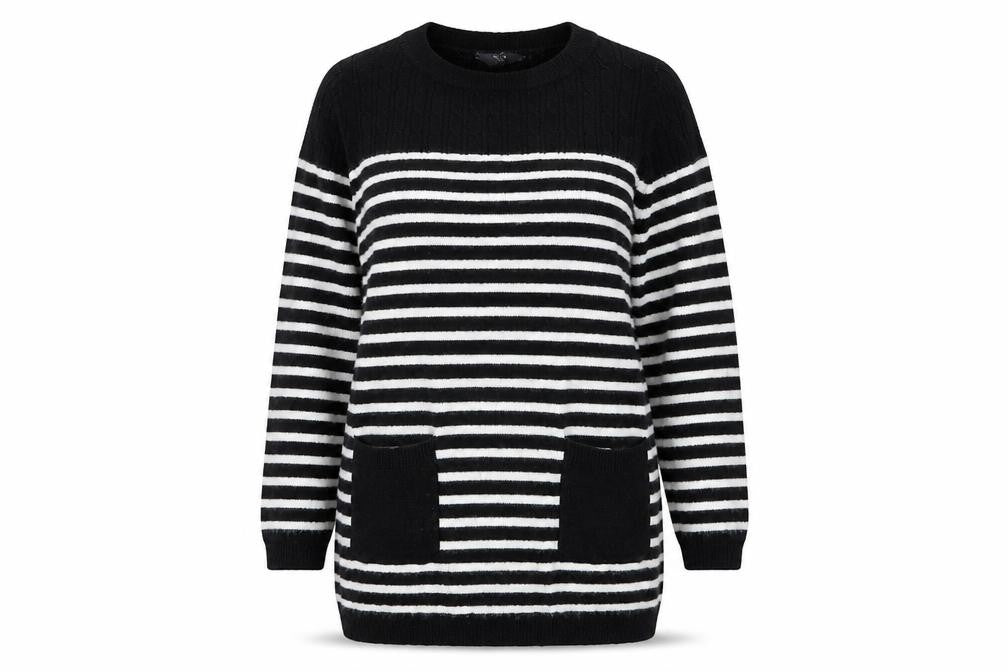 M&Co Womens Black Striped  Pullover Jumper Size 8