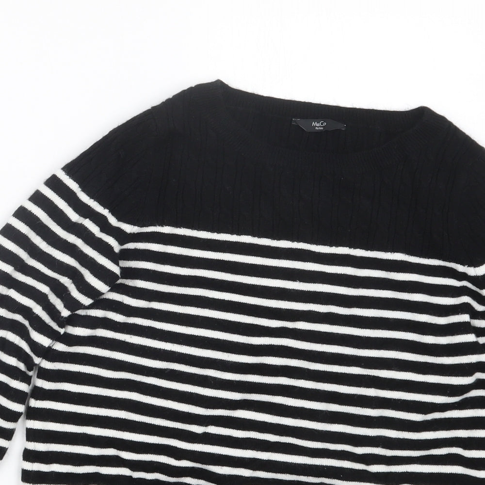 M&Co Womens Black Striped  Pullover Jumper Size 8