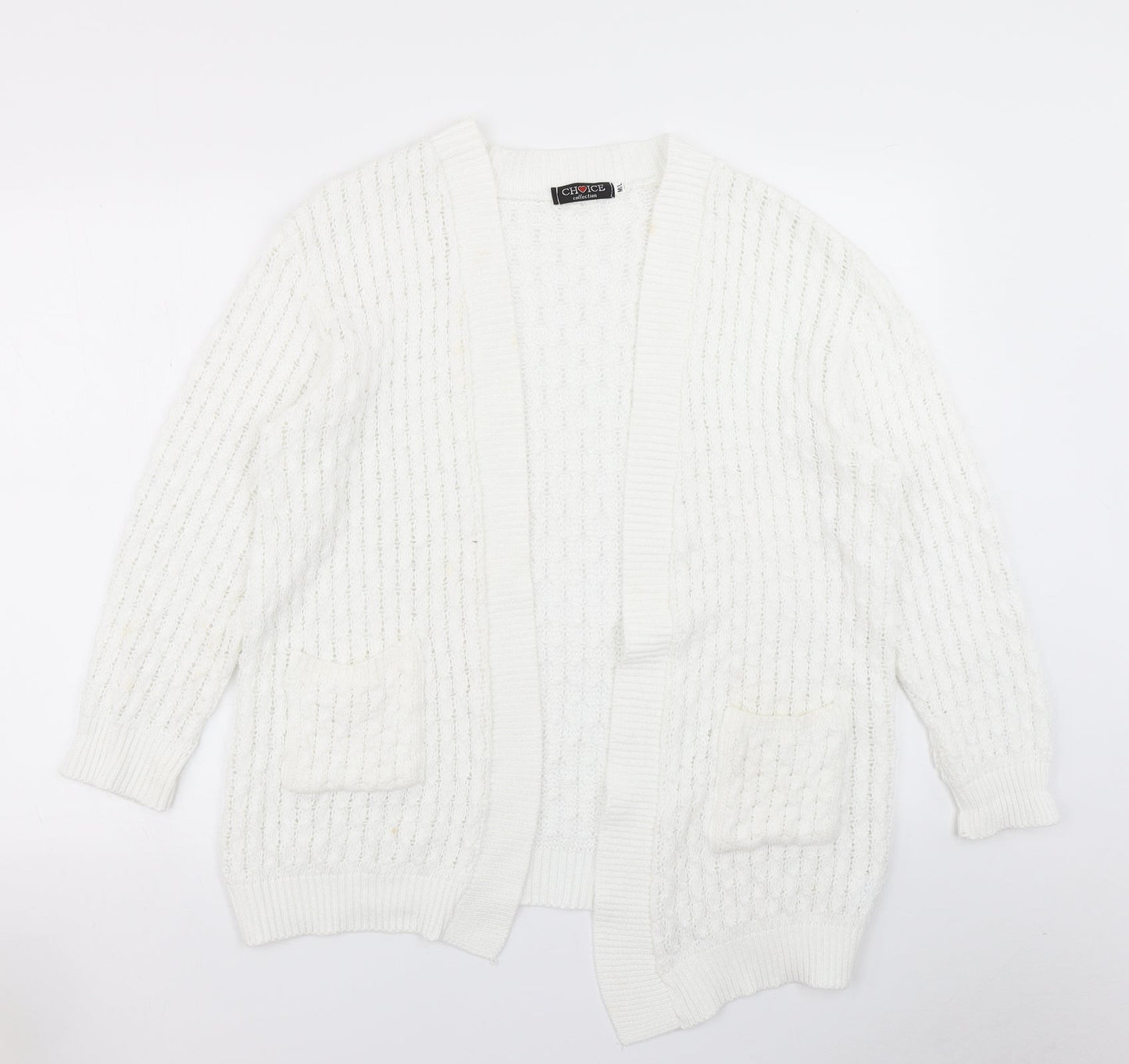 Choice Womens White  Knit Cardigan Jumper Size M