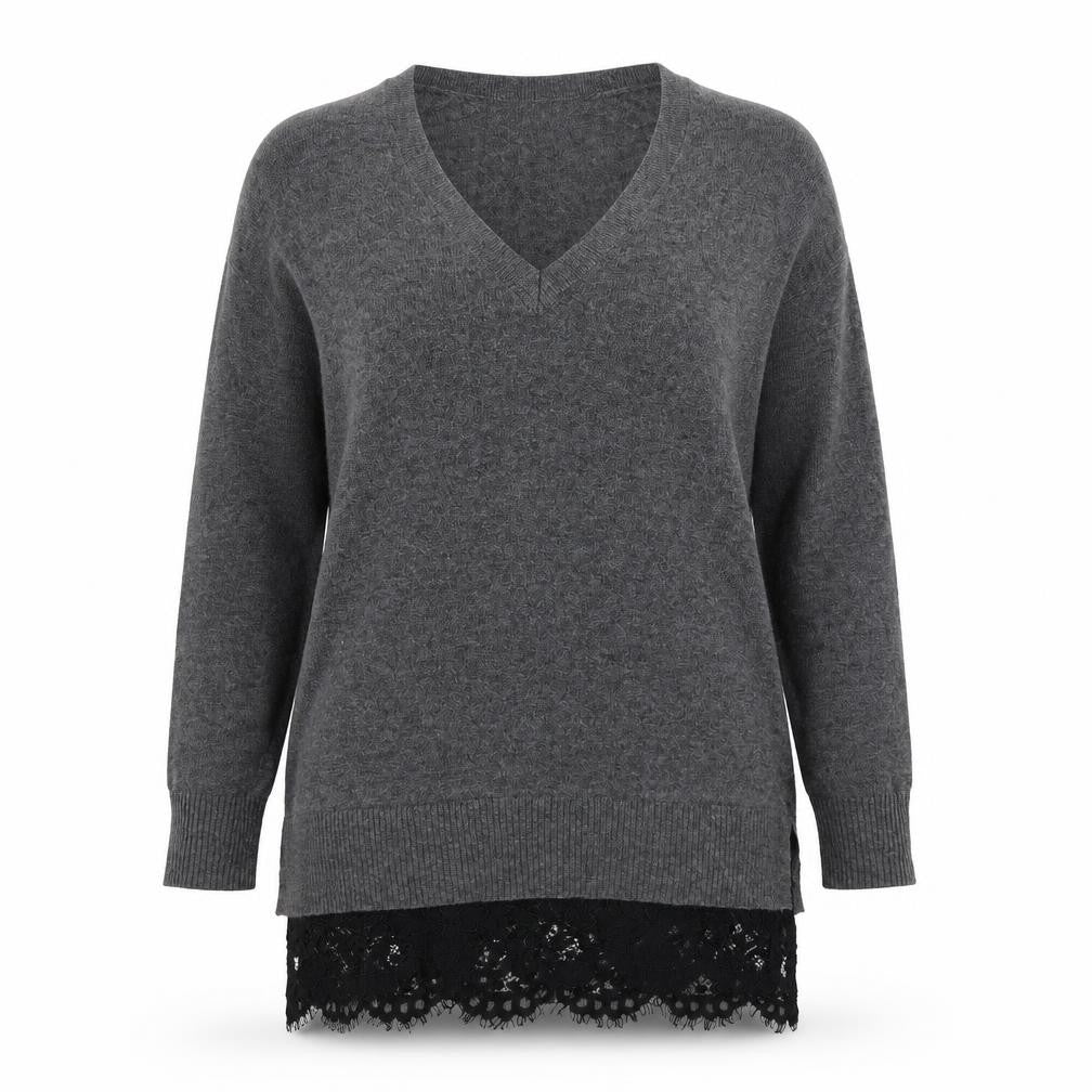 Topshop Womens Grey  Knit Pullover Jumper Size 8  - lace hem