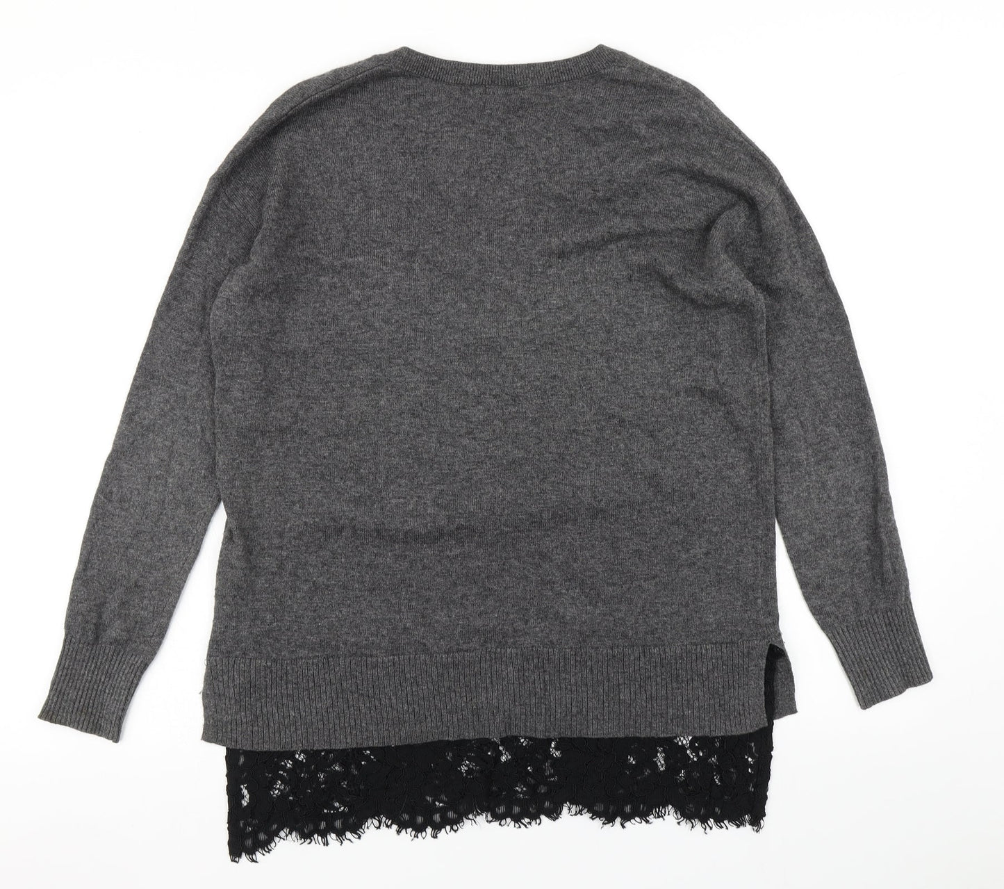 Topshop Womens Grey  Knit Pullover Jumper Size 8  - lace hem