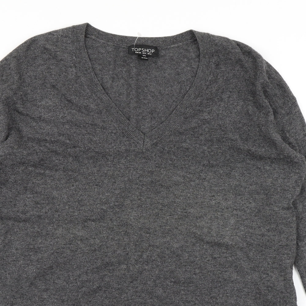 Topshop Womens Grey  Knit Pullover Jumper Size 8  - lace hem
