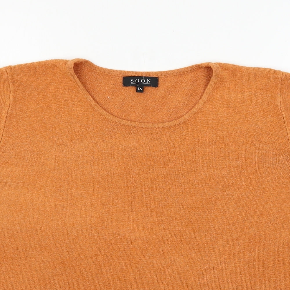 Soon Womens Orange  Knit Pullover Jumper Size 16