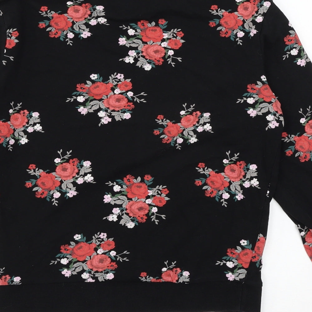Divided by H&M Womens Black Floral Jersey Pullover Sweatshirt Size XS