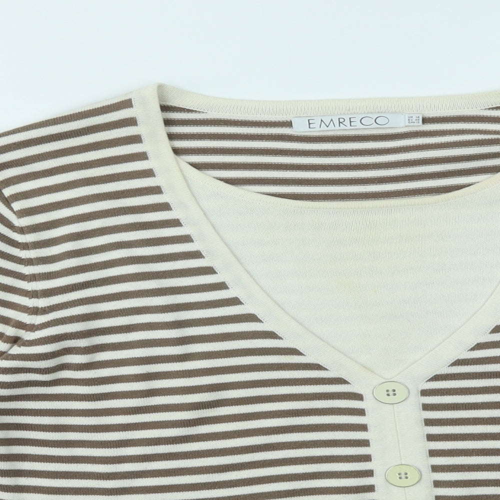 Emreco Womens Brown Striped  Pullover Jumper Size 14