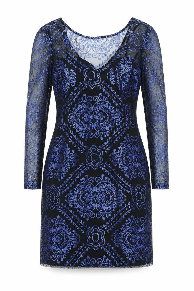 Dalia Womens Blue Geometric  Fit & Flare  Size L