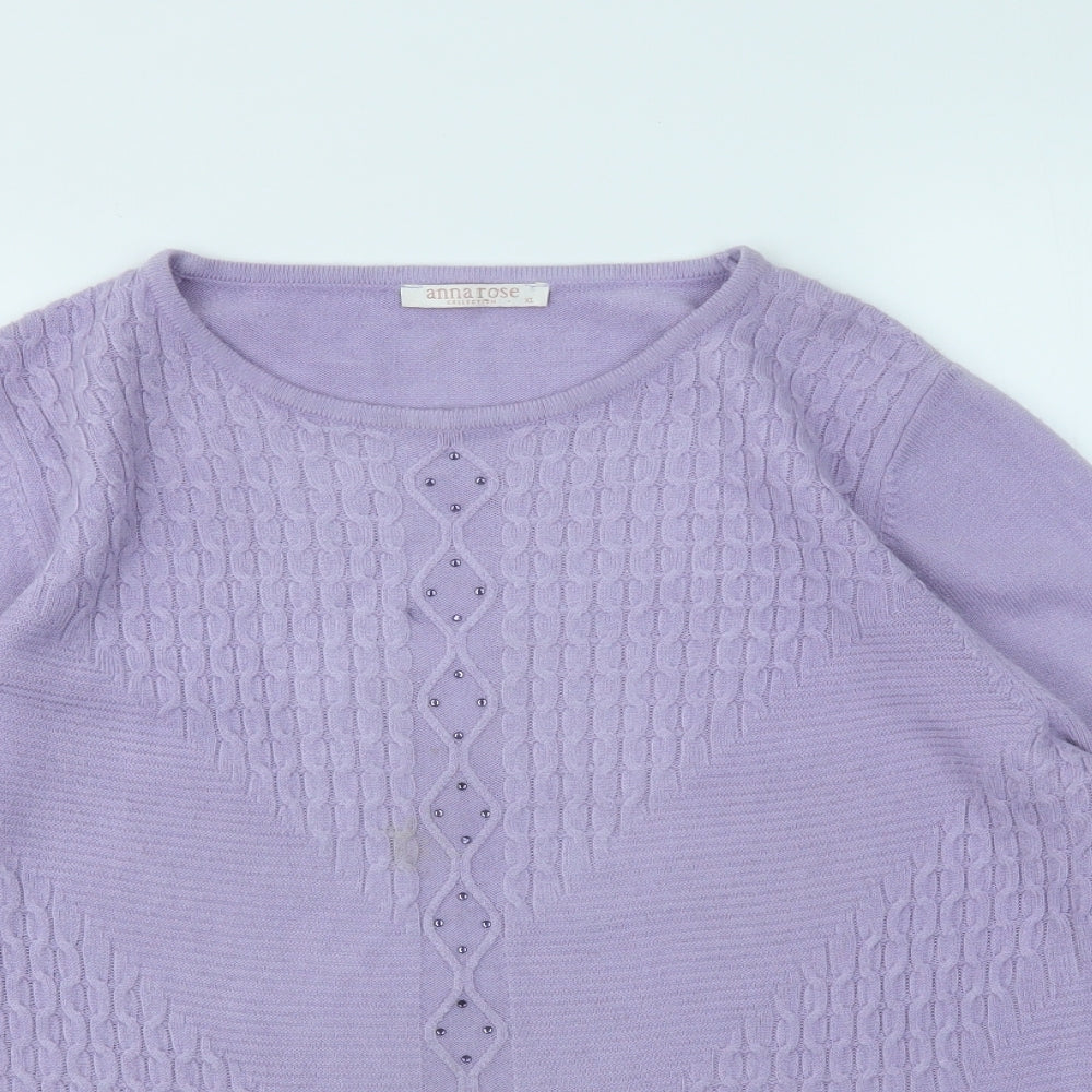 ANNA ROSE Womens Purple Houndstooth  Pullover Jumper Size XL
