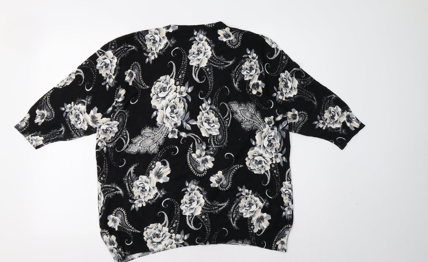 BM Womens Black Floral Knit Cardigan Jumper Size L