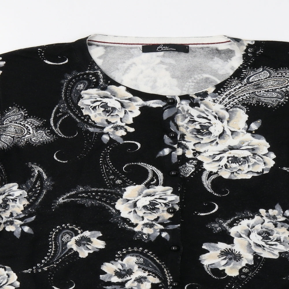 BM Womens Black Floral Knit Cardigan Jumper Size L