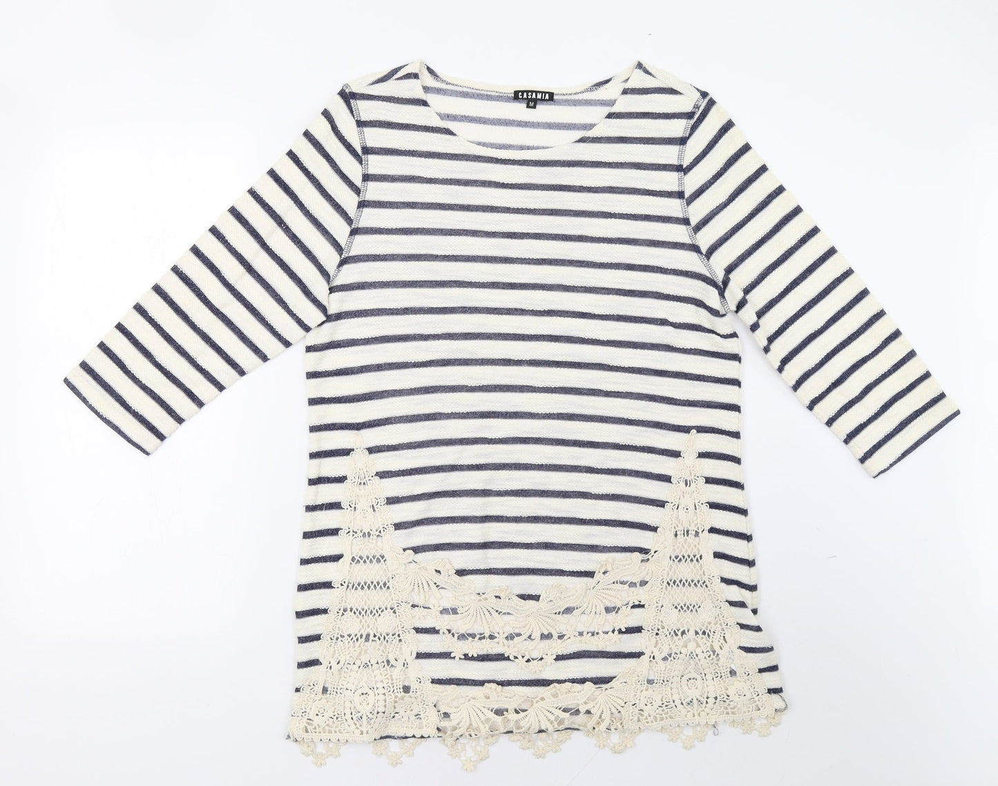 CASAMIA Womens White Striped  Pullover Sweatshirt Size M